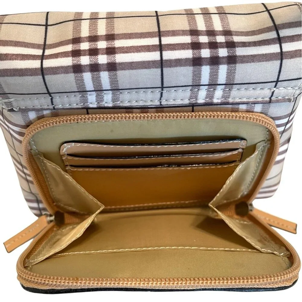 Crossbody Purse Shoulder Strap Adjustable Brown Plaid Satchel Organizer Handbag - Picture 4 of 12